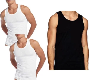 Mens Vest 100% Cotton Plain Classic Vests Summer Training Gym Tank Top Pack 2XL - Picture 1 of 6