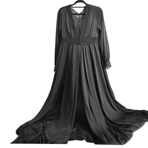 Vintage Olga Black Lace Whimsigoth Nightgown Robe Maxi Dress Size 38 Lingerie - Picture 1 of 8