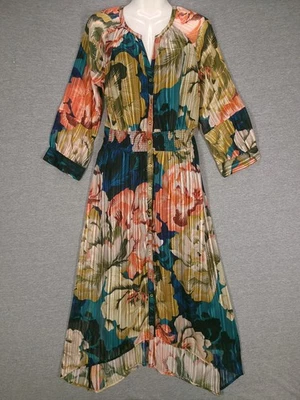 Soft Surroundings Dress Womens Small Multicolor Pleated Floral Button Waist Boho - Image 1 of 4