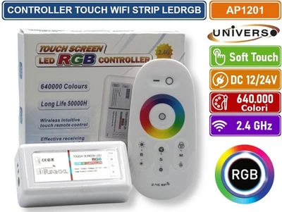 TELECOMENDO CONTROLLER TOUCH WIRELESS PER STRIP LED RGB DC 12/24V PORTATA 30MT. - Immagine 1 di 4