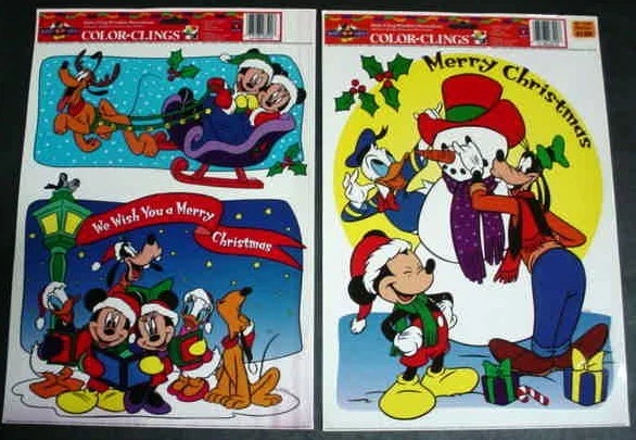 NOS Vintage Disney Color Window Clings Mickey & Friends Pooh Christmas