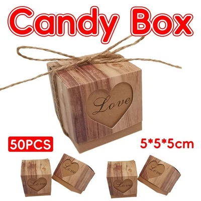 Caja de dulces de papel kraft 50 piezas patrón en forma de corazón para embalaje de boda cumpleaños Foto 1 de 4