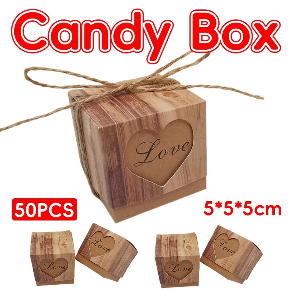Caja de dulces de papel kraft 50 piezas patrón en forma de corazón para embalaje de boda cumpleaños Foto 1 de 4