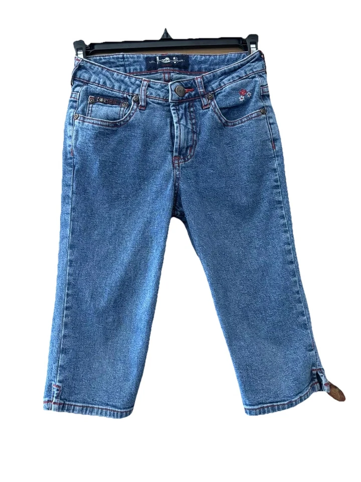 LEI Girls 10 Capri Jeans Contrasting Red Stitching  Vintage Y2K Flower Power - Image 1 of 4