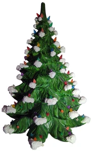 Atlantic Form Keramik Weihnachtsbaum.  Beflockt 24" Vintage mit Spieluhr - Bild 1 von 18