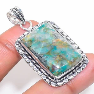 Chrysocolla Gemstone Handmade 925 Sterling Silver Jewelry Pendant 1.97" g869 - Picture 1 of 2