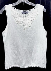 Norton McNaughton Women Size L Pullover Sleeveless Sweater Top White Crochet - Picture 1 of 7