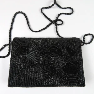 Black crossbody beaded evening bag / purse  8" X 5.5" (never used), possibly VTG - Picture 1 of 7