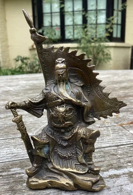 Estatua guerrera de bronce original antigua china Guan Gong Yu Yun Chang Guangong Foto 1 de 4