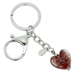GlassOfVenice Murano Glass Heart Keychain - Red Sparkles - Picture 1 of 3