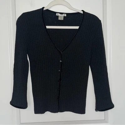 Bebe Black Ribbed V-Neck Wool Blend Cardigan Vintage Y2K - Image 1 of 4