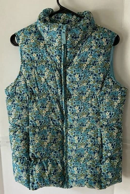 Chaleco acolchado Lands end niños niñas azul floral XL 16 Foto 1 de 4