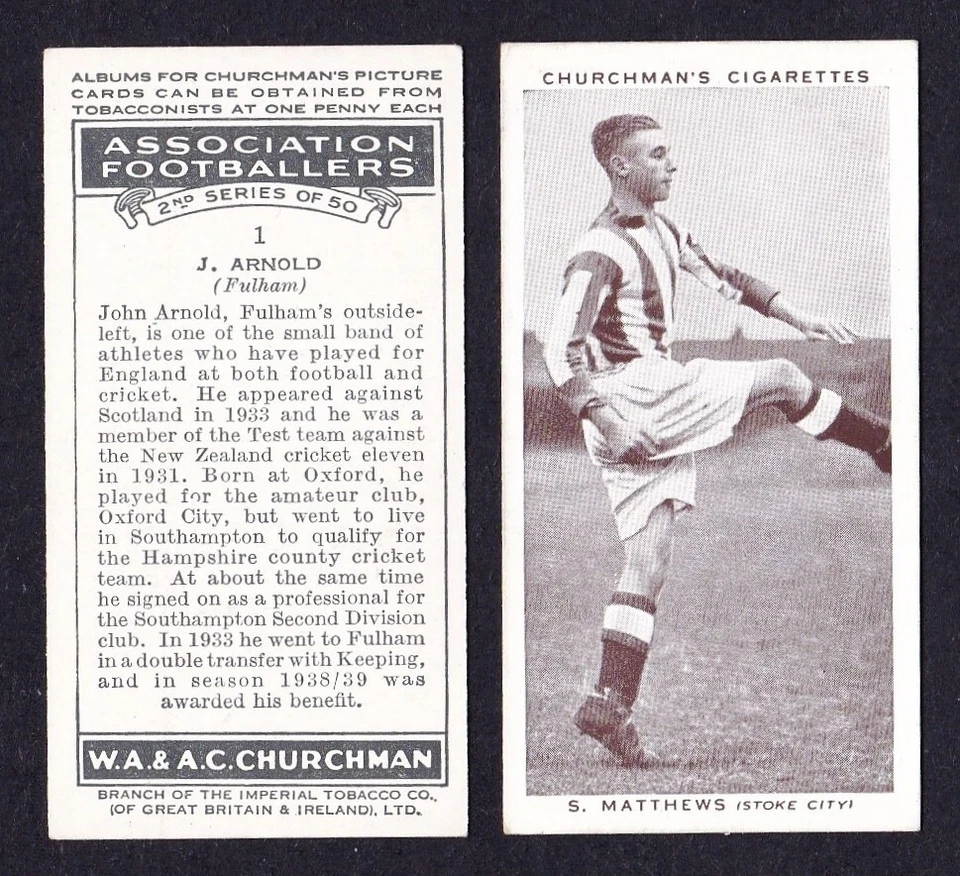 Churchman ASSOCIATION FOOTBALLERS 2nd SERIES 1939 Set Of 50 Stanley Matthews - Image 1 of 1