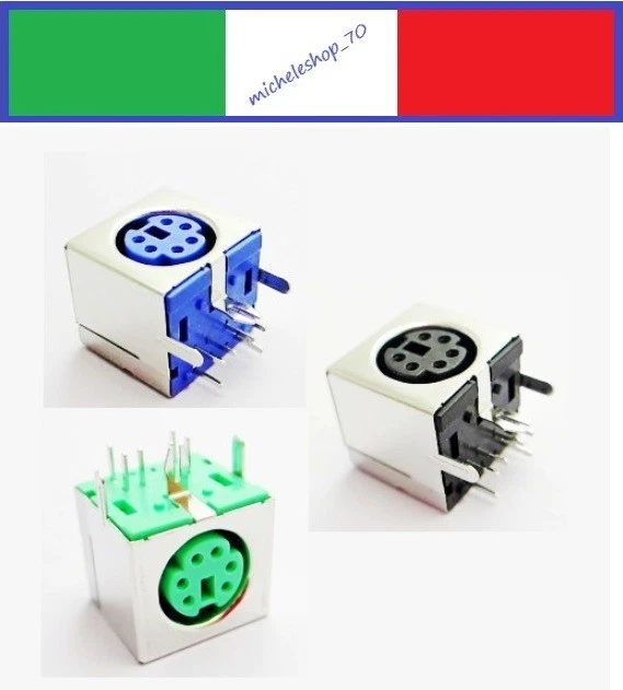 connettore a saldare PS2 nero, verde o viola femmina 3 fissaggi verticali 6pin - Immagine 1 di 1