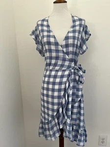 Rails 'Bridgette' Ruffle Trim True Wrap Dress Size XS Periwinkle Gingham Check - Picture 1 of 11