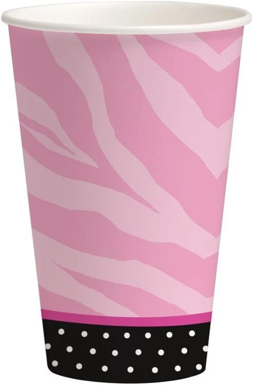 Super Stylish Pink Black Zebra Polka Dot Birthday Party 12 oz. Paper Cups - Image 1 of 1
