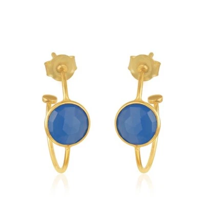 Pendientes de aro enchapados en oro azul calcedonia enchapados en oro de 18 quilates joyería regalo para mujer Foto 1 de 4