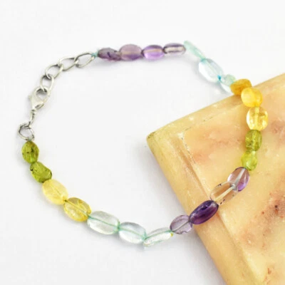 42 Cts Natural 8" Long Amethyst & Aquamarine Beads Bracelet Jewelry JK 14E299  - Image 1 of 2