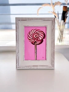 Lolly Pop oil painting-FRAMED Realism Sweet Original Still Life Fine art Sale - Picture 1 of 3
