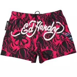NUOVO Ed Hardy Mesh Christian Audigier Pantaloncini XL Rosa Nero Drago Tatuaggio - Foto 1 di 9