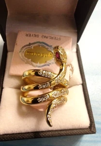 New in box Women's Gold Cake Sterling Silver 925 Gold Tone Snake Ring Size 8 - Picture 1 of 15