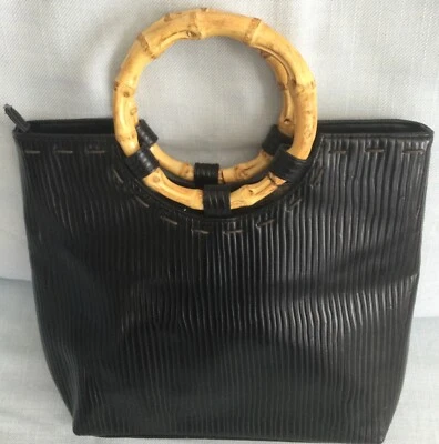 Bolso de mano Caribbean Joe imitación bambú asas negro. Nuevo. Ver disco. Foto 1 de 2