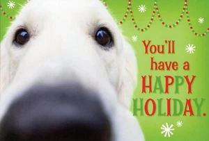 Linda Tarjeta FELICES FIESTAS o NAVIDAD, Nariz de Perro Golden Retriever por Hallmark +✉ - Imagen 1 de 5