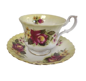 ROYAL ALBERT Bone China Radiance Srs Tea Cup & Saucer Red Roses England Yellow - Picture 1 of 10