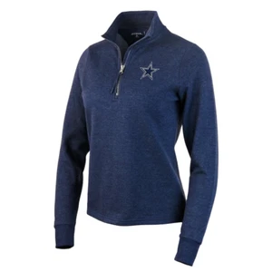 Dallas Cowboys NFL Antigua Heather Navy Quarter-Zip Sweatshirt Womens MEDIUM NWT - Picture 1 of 17
