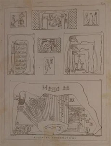 INCISIONE ANTICO EGITTO GEROGLIFICI HIEROGLYPHICS EGYPT SCULTURE GRANDE 1837 - Picture 1 of 2