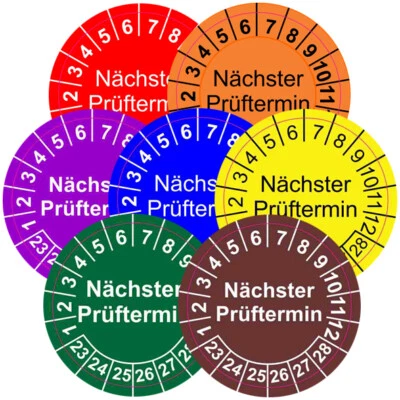 DIGITALPRINT ORAFOL GLANZ FOLIE Aufkleber Prüfplaketten nächster Prüftermin ROT ab 2023 GLANZ Folie