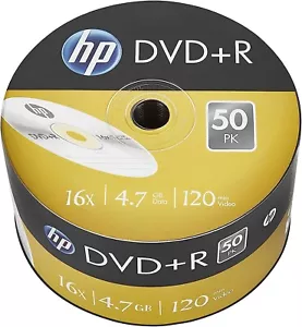 50 Genuine HP Branded DVD+R 16x 4.7GB 120 mins Blank DVD Discs Shrinkwrap - Picture 1 of 2