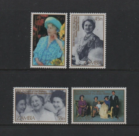 ZAMBIA 1985 LIFE & TIMES OF QUEEN MOTHER Set of 4v (SG432/5) *MNH* Cover