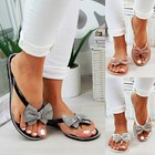 WOMENS LADIES FLAT JELLY DIAMANTE BOW TOE POST SUMMER FLIP FLOPS SANDALS SZ 3-8
