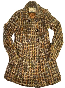 BKE Wool Tweed Coat Sz Small S Womens Heavyweight Boho hippy large botton brown - Picture 1 of 15
