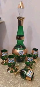 Ampolla E Bicchierini Vetro Soffiato E Oro Zecchino Made In Italy - Foto 1 di 8