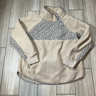 Abercrombie & Fitch женщин размер большой пуловер выстеганный леопард флис 1/4 Snap - Изображение 1 из 4