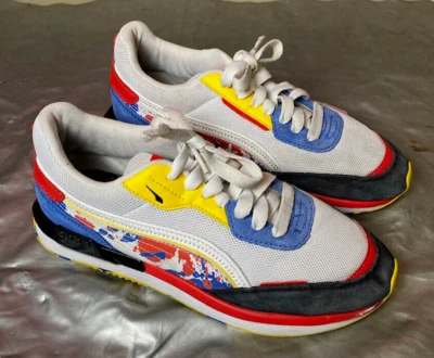 Puma City Rider Splash Lace Up Sneakers White Red Blue Yellow 385468-01 Size 7 - Image 1 of 4