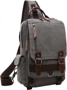 Mygreen Canvas Cross Body Messenger Bag Shoulder Sling Backpack Large, Gray - Picture 1 of 1