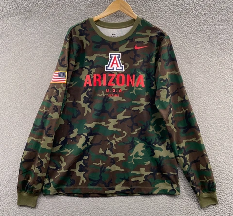 Arizona Wildcats Nike Shirt Adult Large Green Camo USA Flag Long Sleeve Football Cover