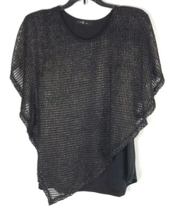 Women's Time Line Black Shell w Gold Net Overlay Diagonal Asymmetrical Hem Sz S - Picture 1 of 8