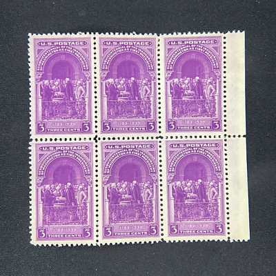 Block of 6 stamps - Scott 854 - 3 cent - Washington Inauguration - 1939 - MNH - Image 1 of 3