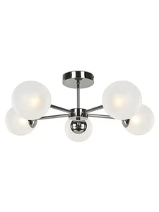 MADE.COM Chrome Globe 5 Light Flush Ceiling (Black Nickel & Frosted) - Picture 1 of 3