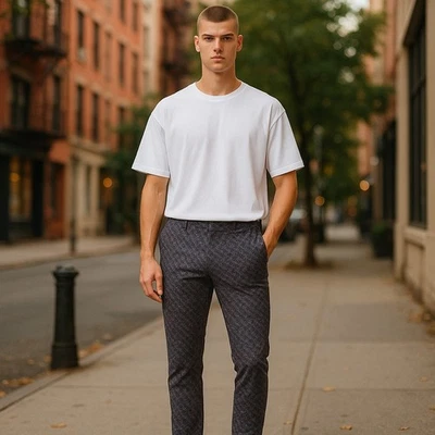 Pantalones Dior Para Hombre 33x29.5 Negro Geométrico Lana Virgen Delgado Moderno Pantalón Italia Foto 1 de 4