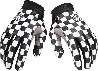 Fast Goose Dirt Bike Gloves Black & White Checkers with Gray House - Image 1 of 3