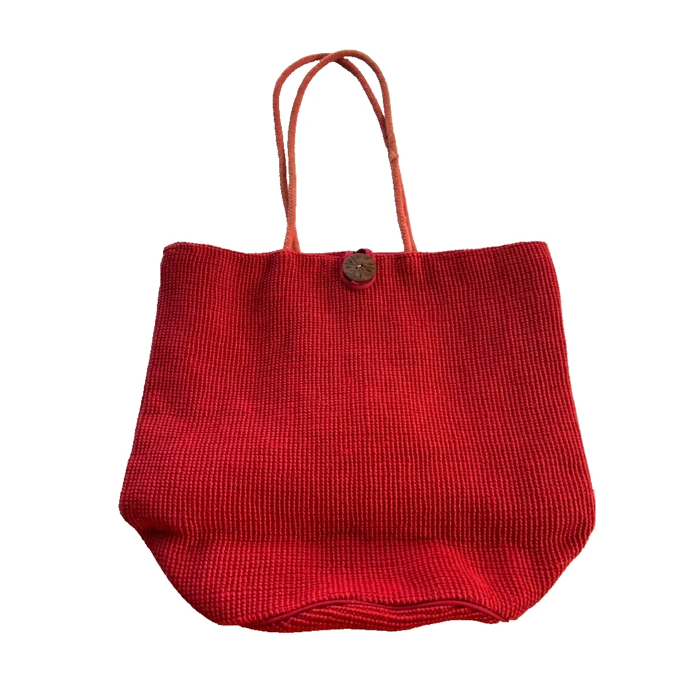 Bolso de hombro World Market para mujer rojo yute algodón cubo picnic cartera grande Foto 1 de 4