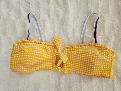 Time And Tru Bikini Top Yellow White Checked Pattern Womens XL (16-18) - Image 1 of 4