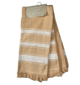 Ladinne Kitchen Towels (3) Beige White Stipes 100% Turkish Cotton 20" X 30" NEW - Picture 1 of 3