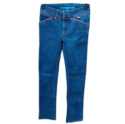 Pantalones de mezclilla deportivos vintage Escada para mujer 27x30 azul recto tiro bajo rojo contraste Foto 1 de 4