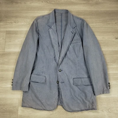 LL Bean Chambray Blazer Men' Size 46L Tall Blue Cotton Two Button Single Vented - Image 1 of 4
